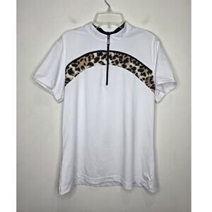 Tail white short sleeve athletic shirt with animal print accents - large -tennis